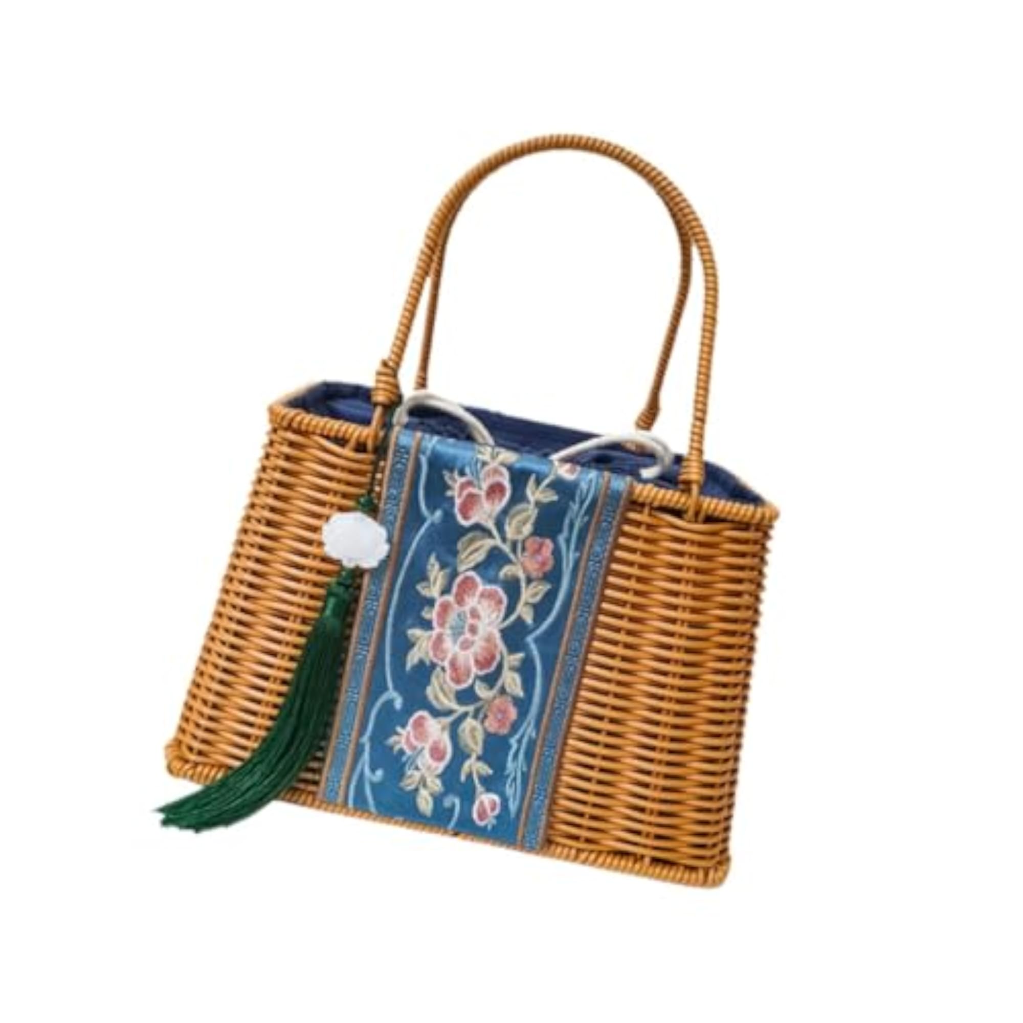 Woven Rattan Handbag for Travel and Vacation, Beige