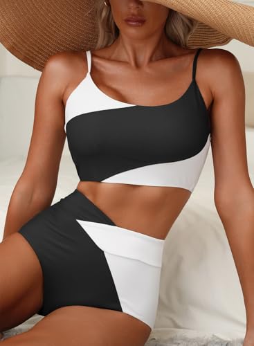 Image of Herseas Women 2 Piece High Waisted Bikini Sets Color Block Popular Swimsuit 2026 Summer Beach Best Bathing Suits