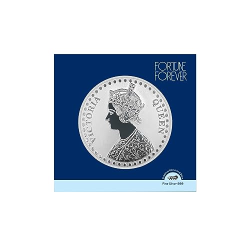 Image of FORTUNE FOREVER Pure Silver Queen Victoria BIS Hallmarked Round Coin Chandi Sikka with Blister Card Perfect for Gifting Investment Diwali Dhanteras (999 Purity)