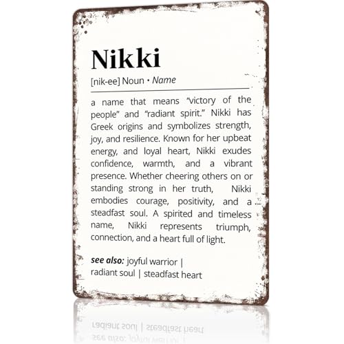 FANPOK Funny Vintage Metal Sign Nikki Name Meaning Poster Wall Art for Home Living Room Office Bar Decor 8X12inch