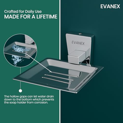 Image of EVANEX Soap Dish for Bathroom | 304 Grade Stainless Steel Soap Dish Tray | Wall Mounted Soap Holder with Drainage Slots | Corrosion Free Modern Design (Selvi)