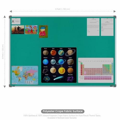 Image of Scholar Art Metis 4x6 Feet Fabric Pin Board for Office, Home & School | Vibrant & Versatile Crape Cloth + High Density Soft Board for Pinning Photos, Sticky Notes & Reminders (Emerald Green)