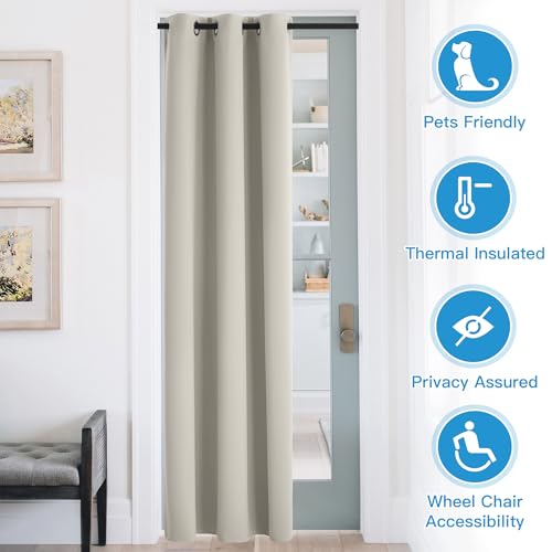 Image of RYB HOME Blackout Curtains Thermal Insulating Privacy Temporary Door Curtains for Bedroom Closet Doorway Accordion Door Interior Living Room Kids Nursery Dining, Wide 60 x Long 90 inch, Natural