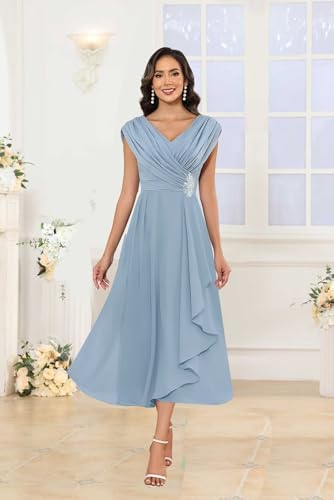 Lace Applique Chiffon Mother of The Bride Dresses Cap Sleeve V Neck Formal Evening Dress for Women2