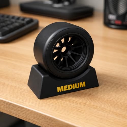 Formula 1 Style Racing Tire Desk Display, Medium Compound F1 Tire Replica Mini Wheel Model for Office Desk, Garage Decor, Motorsport Gift
