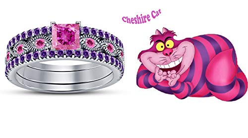 Cheshire Cat Rings for Women 925 Sterling Silver Wedding Engagement Bridal Set2