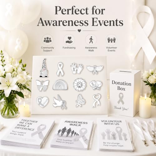 Image of Landical 60 Pcs Brain Cancer Awareness Enamel Pins Bulk Gray Ribbon Lapel Pin Brain Tumor Awareness Product Items for Fundraising Support Care Hope Accessories