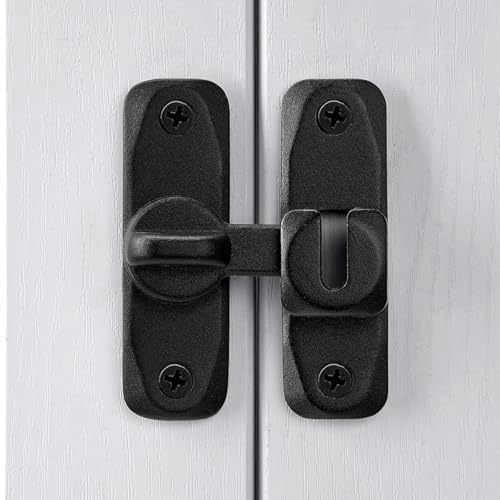 Image of INIRET Matte Black 90 /180 Degree Barn Door Latches, Zinc Alloy Right Angle Gate Lock, Flip Door Latch Hardware, Security Sliding Door Lock for Cabinets, Bathroom, Barn Door