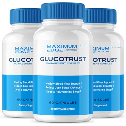 rize labs - Glucotrust Supplement Capsules Advanced Formula Pills Balance Original Edge Support Extra Strength Natural Vegan 3 Pack (180 Capsules)