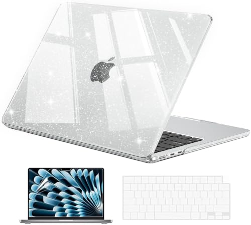 EooCoo Case Compatible with MacBook Air 13.6 inch 2024-2022 Release M3 M2 A3113 A2681, Glitter Hard Shell&Keyboard Skin Cover&Screen Protector for Mac Air 13 inch Case, Sparkly
