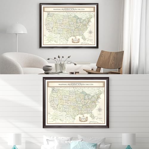 Image of DECORARTS - Oversized Personalized Push Pin Travel Map USA, Custom Name, Pin Board Canvas Wall Art, Colorful United States Decor, Optional Wood Frame, Giclee Print, Handcrafted in USA, 40x30''