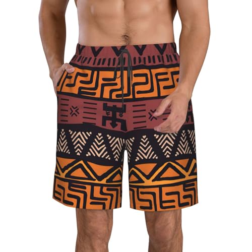 WURTON African Mud Cloth Tribal Print Mens Swim Trunks Compression Liner Swimming Trunks Bathing Suit Quick Dry Shorts