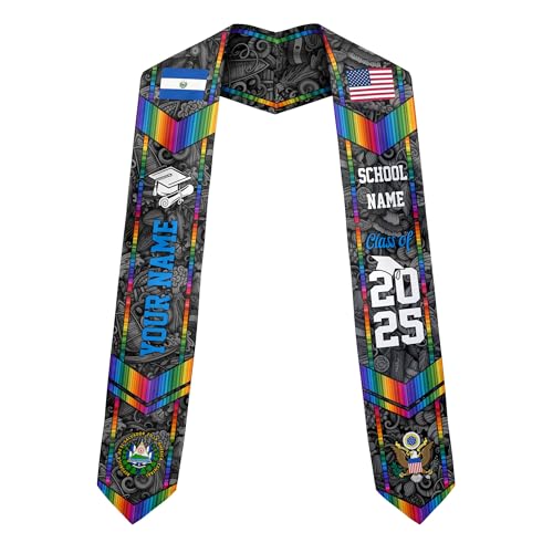 MonkeyVan Custom El Salvador Graduation Sash, El Salvador Stole, Salvadorans Graduation Sash 2025, El Salvador Flag Grad Stole Esvd 1
