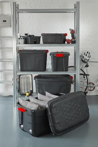 Heavy Duty Large Storage Box with Lid, 60L, Lockable, Indoor/Outdoor, Clip Lock, Black with Red Handles – Image 5