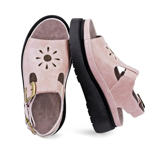 Image of Platform Sandals for Women Chunky Ankle Buckle Casual Open Toe Comfortable Flower Decoration Fisherman Sandals