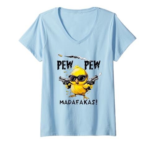 Mujer pew pew madafakas Camiseta Cuello V