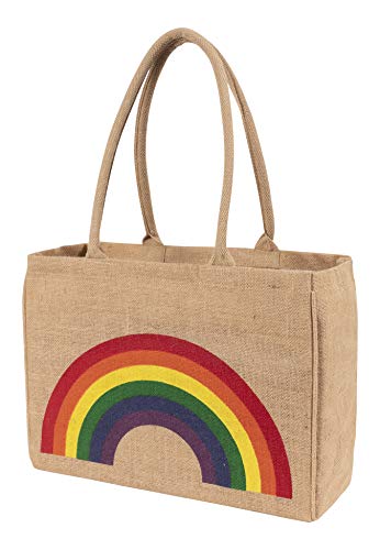 Image of KAF Home Jute Market Tote Bag with Handles, Rainbow, 12.5 inch x 17 inch x 7 inch, Kaf Jute Market Tote