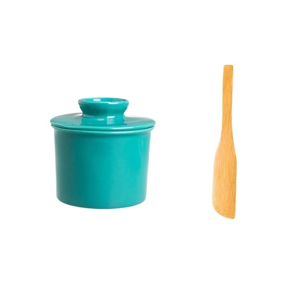 Zyyanshop Blue Butter Dish Round Butter Box Ceramic Storage Jar Cheese Cup Knife Kitchenware
