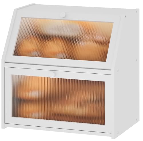 Vriccc White Bread Box, Extra Large Bamboo Wood Bread Box, White Bread Storage Container