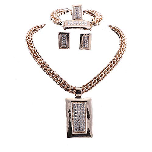 OUHE18K Gold African Dubai Jewelry Sets for Women, Wedding Jewelry Sets for Brides - Gold Plated Crystal Necklace Earrings Ring Bracelet