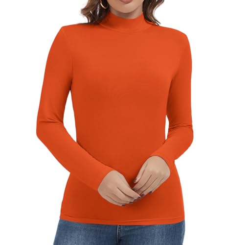 Orange Underscrub Long Sleeve Mock Turtleneck Tops for Women Thermal Fitted Winter Basic Warm Casual Undershirt (OGXL)