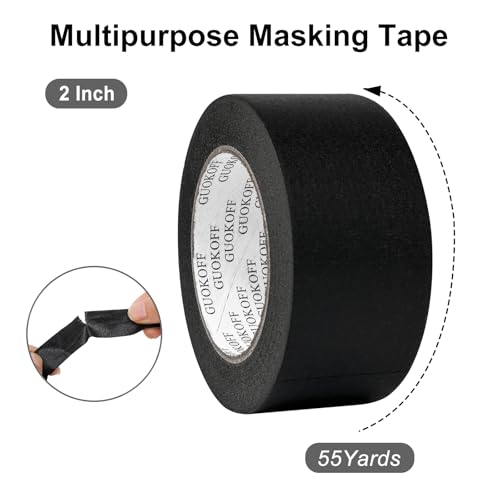 Image of Black Masking Tape, 2 Inch x 55 Yards x 1 Roll, Black Painters Tape | General Purpose Painting Adhesive Tape for Arts DIY Crafts Labeling