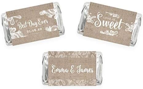 Andaz Press Burlap Lace Wedding Collection, Personalized Chocolate Minis Labels, Fits Chocolate Miniatures Party Favors, 36-Pack, Custom Name