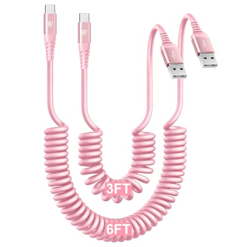Image of USB C Cable Fast Charging Cable [3FT+6FT] Coiled USBA to USBC Cable for Car
