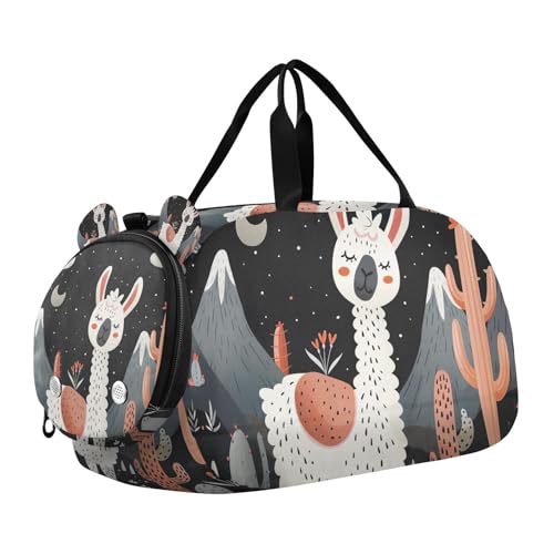 YETTASBIN Sport Travel Duffel Bag for Girls Boys, Llama Large Waterproof Weekender Overnight Bag, Detachable Shoulder Strap Gym Bag with Shoe Compartment & Wet Pocket