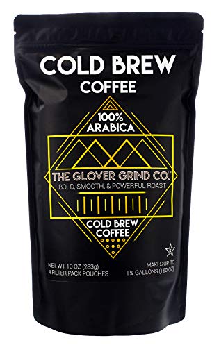 The Glover Grind Co - 4 Cold Brew Coffee Packs 100 Arabica Single Origin Colombian Coffee Kosher Makes up to 125 Gallons Less Acidic Smooth Powerful and Fresh Roast