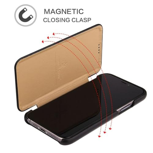 Étui en cuir véritable iPhone 13 mini noir chic à rabat magnétique protecteur