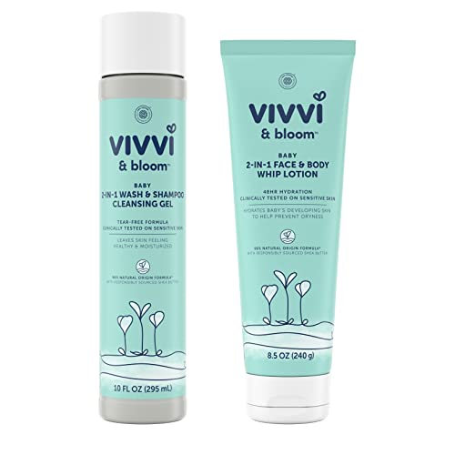 Image of Vivvi & Bloom Gentle 2-in-1 Baby Wash & Shampoo Cleansing Gel, 10 fl. Oz with VIVVI & BLOOM Gentle 2-in-1 Baby Face & Body Whip Lotion, 48-Hour Hydration, 8.5 oz