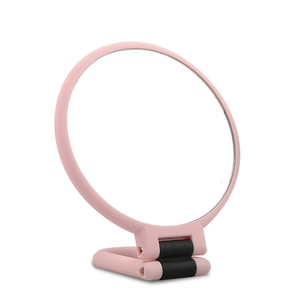 FLYIODFCXV Cosmetic mirror, 10X Makeup Mirror 360 Degree Rotation Round Handheld Cosmetic Travel Magnifying Mirrors Desktop with Handle Tools(Pink)