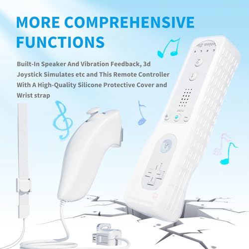 2 Pack Wii Remote with Wii Motion Plus Inside | Shock Wii Nunchuk Controller | Compatible Nintendo Wii, Wii U