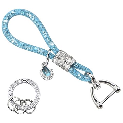 KORUIPEI Car Keychain for Women, Crystal Rhinestones Keychains Accessories, Girly Blue Bling Key Chain Women for Car Keys Cover