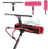 Hidrolimpiador telescópico con cabezal de cepillo ajustable para paneles solares, ventanas y superficies externas