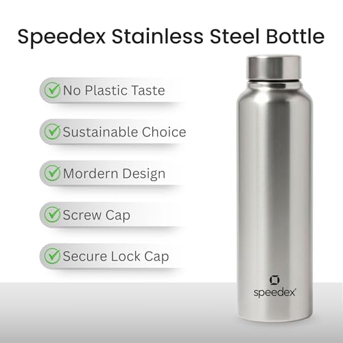 Image of Speedex Stainless Steel Water Bottle 1 Ltr, Leak Proof Screw Cap, BIS Approved 1000 ml Metal Bottle For Daily, Office, School, Gym, Travel Use for Men, Women, Kids, Adults, Silver, Set of 3