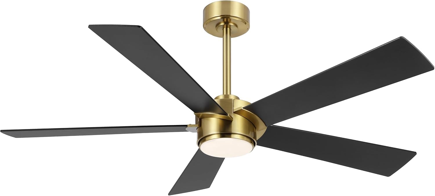 ELEHINSER 54" Ceiling Fan with Light and Remote, Modern Dimmable LED Light, 6-Speed Noiseless Reversible DC Motor, 5 Plywood Ceiling Fan Black/Gold