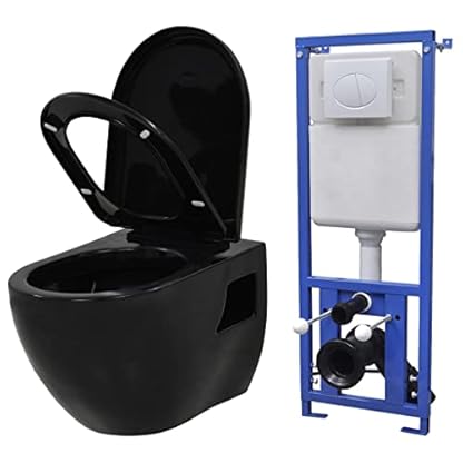WYIPENGF Wand-WC mit verdecktem Spülkasten, Keramik, Schwarz, 1126 Toiletten