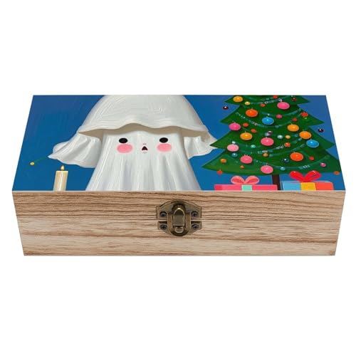 JTKLQBN Caja de almacenamiento grande de madera con tapa y cierre frontal, fantasmas y velas de regalo, organizador de escritorio de oficina, caja de recuerdos, cajas de recuerdos, cajas de joyería