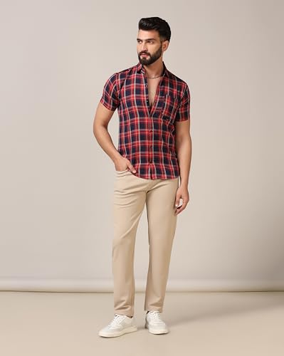 Image of TOPLOT Men's Regular Fit Casual Shirt Checks Design with Spread Collar & Half Sleeves