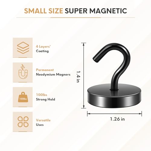 Image of Neosmuk Magnetic Hooks Steel Tube Design for Cruise,130lb+ Black,10 Pack | Cruise Ship Essentials,Heavy Duty Magnett Hooks for Cabins, Refrigerator, Grill, Hanging, and Travel Extra Strong Must-Haves
