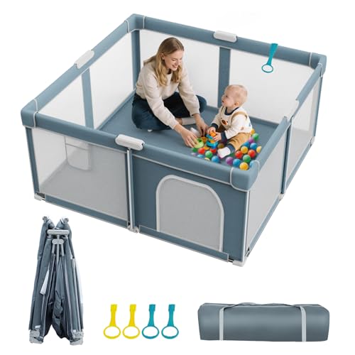 Foldable Baby Playpen with Handles and Carry Bag
