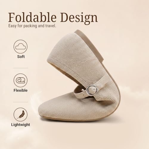 Image of FITORY Flats for Women, Mary Jane Ballet Square Toe Knit Ankle Strap Shoes