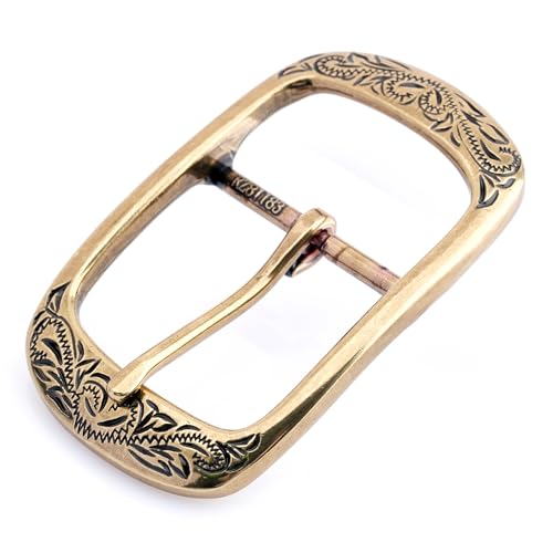 CRAFTMEMORE Western Engraved Metal Belt Buckle Classic Vintage 1.5 Inches Belt Replacement Leather Craft HRBK D281183 (Brass)