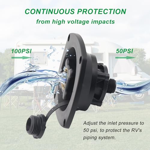 Image of RV City Water Inlet Connection Pressure Reducing Fill Hatch with Brass Check Valve and Quick Coupler Dustproof Inlet Hose Adapter for Fresh Water Fill Compatible with RV Marine Camper(Black)