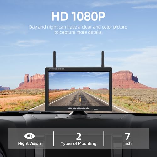 Image of eRapta Wireless Backup Camera with 7 inch DVR Monitor for Trucks, 2 Channels, HD1080P Front /Rear View Camera with Night Vision, IP69K Waterproof, DIY Reserving Lines for Pickup, Car, Van, Trailer (AWTL7)