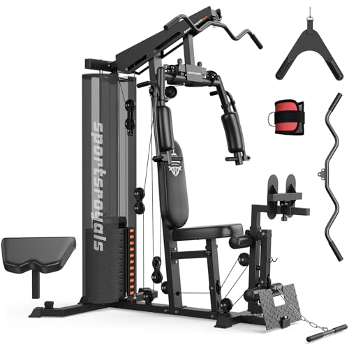 Sportsroyals Home Gym, Multifunctional Gym Equipment, Workout Equipment with 150LBS Weight Stack, for Leg Press, LAT Pull Down, Chest Presses