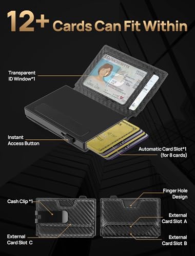 Mens Wallet Card Holder, Wallet for Men, Mens Wallet Minimalist Slim Wallet, RFID Blocking Pop up Wallet ID Window Money Clip, Aluminum Credit Card Holder Genuine Leather 12 Card Capacity3