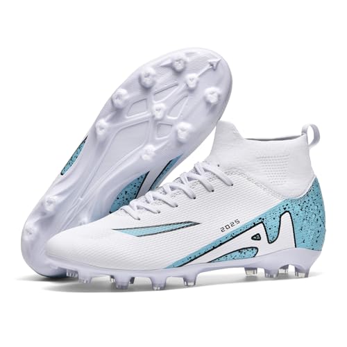 Men's Soccer Cleats High-Tops Lace-Up Non-Slip White EU 44